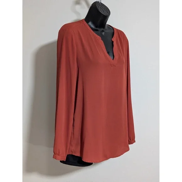 Adrianna Papell Blouse V-Neck Long Sleeve Casual Top Red Orange Size Medium - Picture 2 of 5
